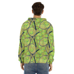 Tennis Ball And Racket Pattern Print Men's Velvet Pullover Hoodie