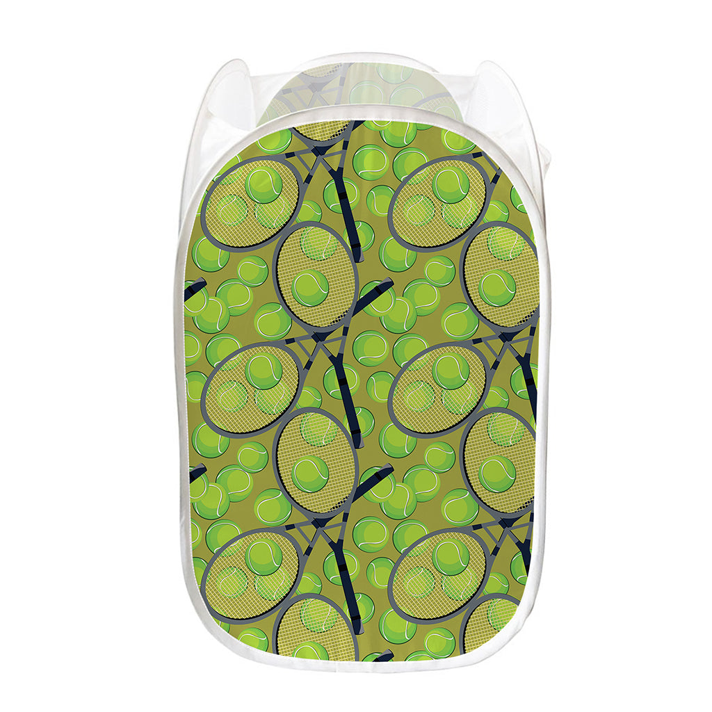 Tennis Ball And Racket Pattern Print Mesh Laundry Hamper