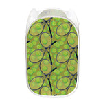 Tennis Ball And Racket Pattern Print Mesh Laundry Hamper
