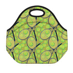 Tennis Ball And Racket Pattern Print Neoprene Lunch Bag