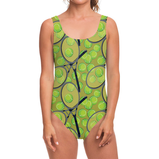 Tennis Ball And Racket Pattern Print One Piece Swimsuit