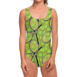 Tennis Ball And Racket Pattern Print One Piece Swimsuit