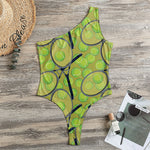 Tennis Ball And Racket Pattern Print One Shoulder Bodysuit