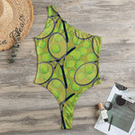 Tennis Ball And Racket Pattern Print One Shoulder Bodysuit