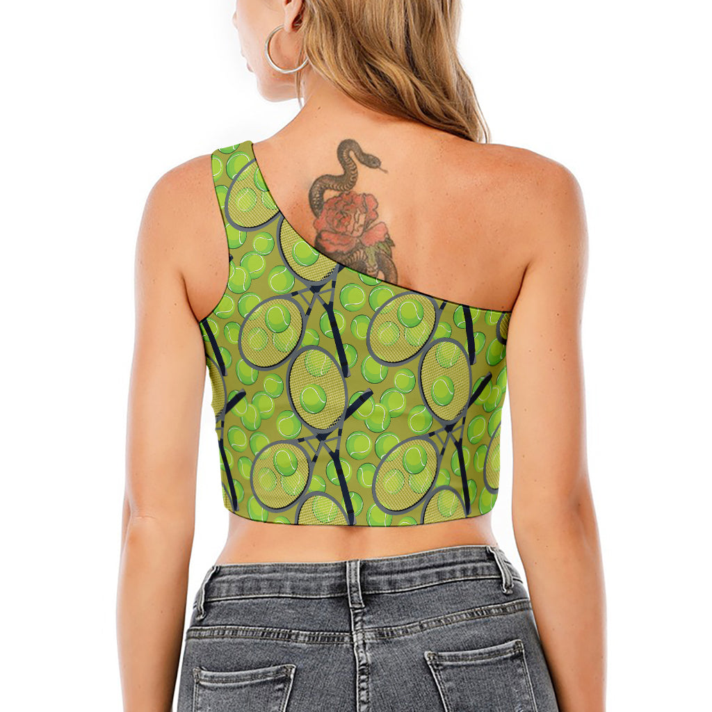 Tennis Ball And Racket Pattern Print One Shoulder Crop Top
