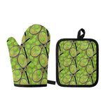 Tennis Ball And Racket Pattern Print Oven Mitt And Pot Holder Set