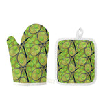 Tennis Ball And Racket Pattern Print Oven Mitt And Pot Holder Set