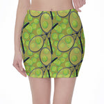 Tennis Ball And Racket Pattern Print Pencil Mini Skirt