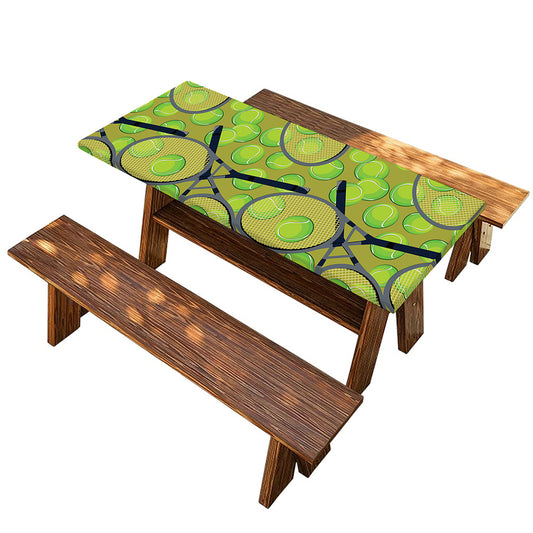 Tennis Ball And Racket Pattern Print Picnic Table Cover