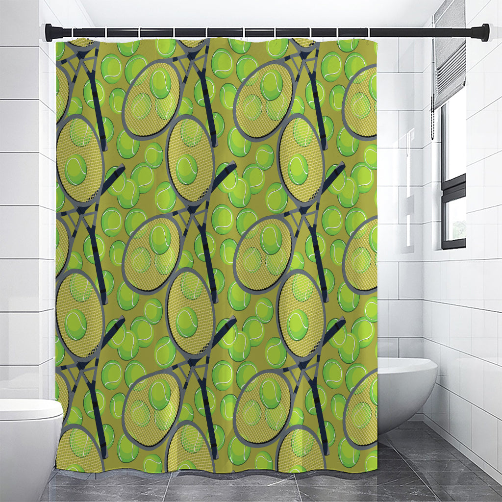 Tennis Ball And Racket Pattern Print Premium Shower Curtain
