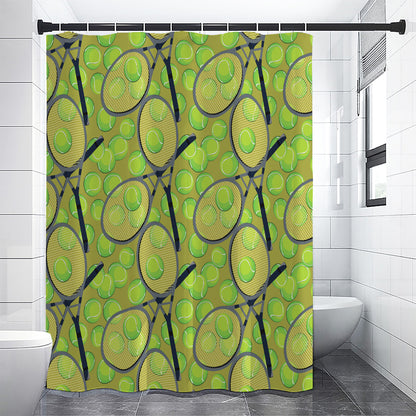 Tennis Ball And Racket Pattern Print Premium Shower Curtain