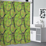 Tennis Ball And Racket Pattern Print Premium Shower Curtain