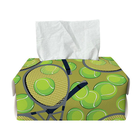 Tennis Ball And Racket Pattern Print Rectangle Tissue Box Cover