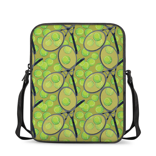 Tennis Ball And Racket Pattern Print Rectangular Crossbody Bag