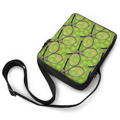 Tennis Ball And Racket Pattern Print Rectangular Crossbody Bag