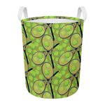 Tennis Ball And Racket Pattern Print Round Laundry Basket