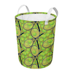 Tennis Ball And Racket Pattern Print Round Laundry Basket