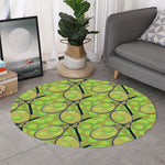 Tennis Ball And Racket Pattern Print Round Rug