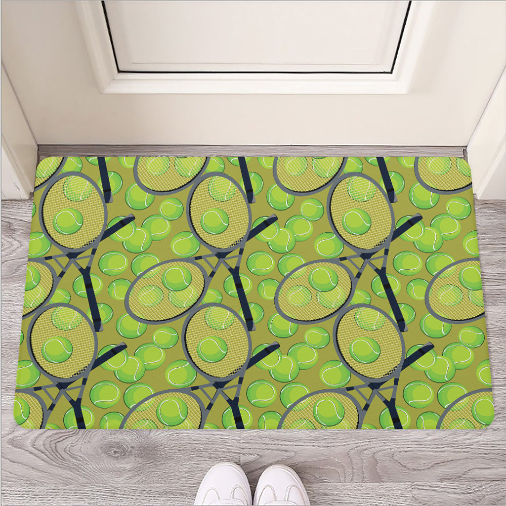 Tennis Ball And Racket Pattern Print Rubber Doormat