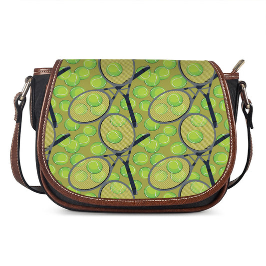 Tennis Ball And Racket Pattern Print Saddle Bag