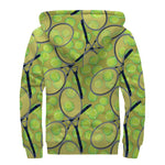 Tennis Ball And Racket Pattern Print Sherpa Lined Zip Up Hoodie