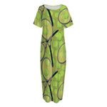 Tennis Ball And Racket Pattern Print Short Sleeve Long Nightdress