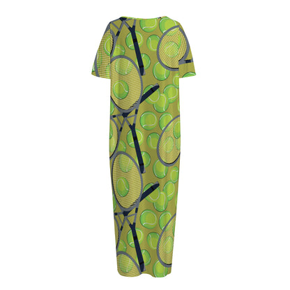 Tennis Ball And Racket Pattern Print Short Sleeve Long Nightdress