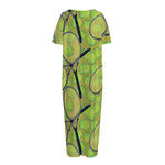 Tennis Ball And Racket Pattern Print Short Sleeve Long Nightdress