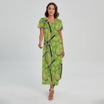 Tennis Ball And Racket Pattern Print Short Sleeve Maxi Dress