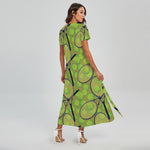 Tennis Ball And Racket Pattern Print Short Sleeve Maxi Dress