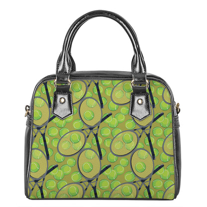 Tennis Ball And Racket Pattern Print Shoulder Handbag