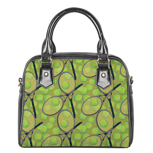 Tennis Ball And Racket Pattern Print Shoulder Handbag