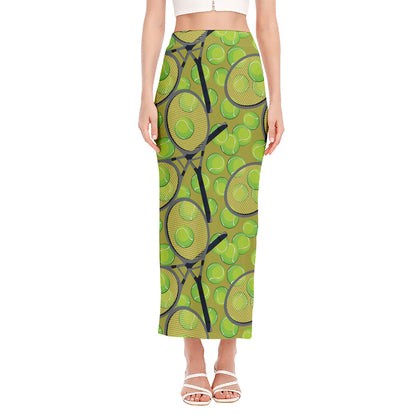 Tennis Ball And Racket Pattern Print Side Slit Maxi Skirt
