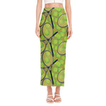 Tennis Ball And Racket Pattern Print Side Slit Maxi Skirt