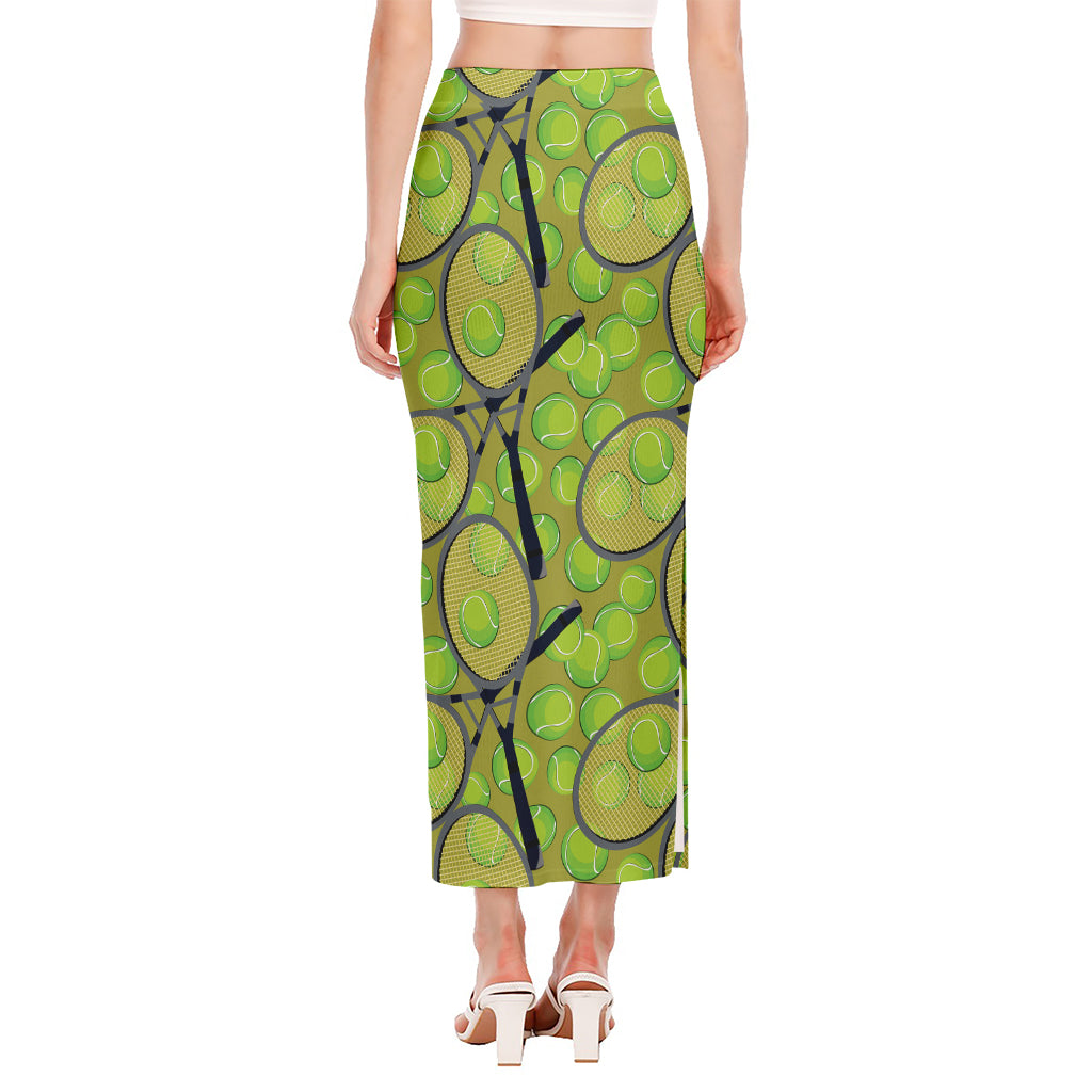 Tennis Ball And Racket Pattern Print Side Slit Maxi Skirt