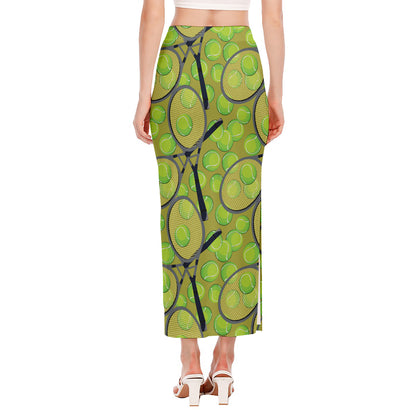 Tennis Ball And Racket Pattern Print Side Slit Maxi Skirt
