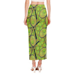 Tennis Ball And Racket Pattern Print Side Slit Maxi Skirt