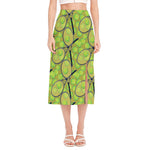 Tennis Ball And Racket Pattern Print Side Slit Midi Skirt
