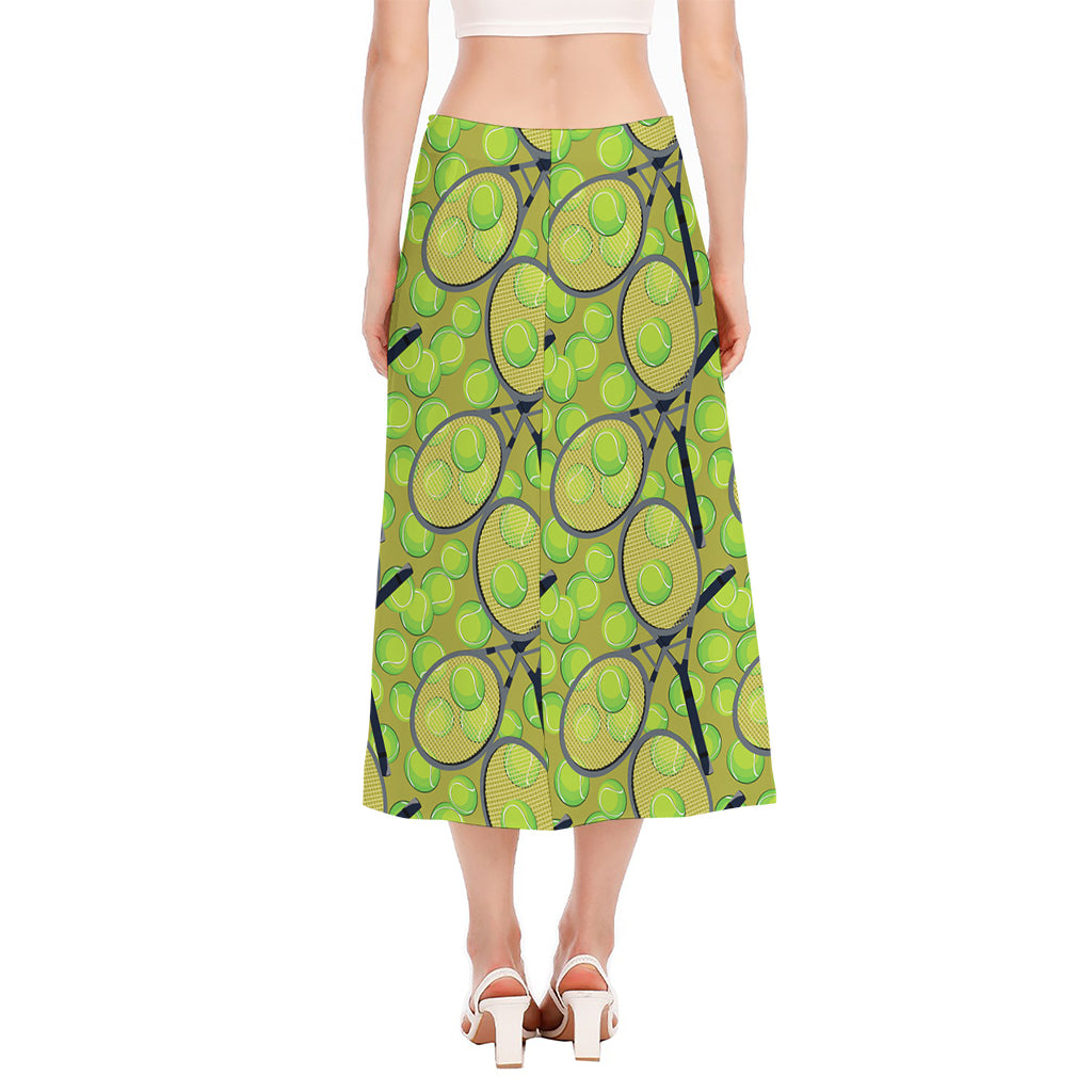Tennis Ball And Racket Pattern Print Side Slit Midi Skirt
