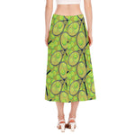 Tennis Ball And Racket Pattern Print Side Slit Midi Skirt