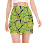Tennis Ball And Racket Pattern Print Side Slit Mini Skirt