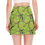 Tennis Ball And Racket Pattern Print Side Slit Mini Skirt