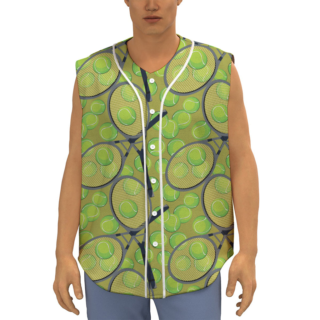 Tennis Ball And Racket Pattern Print Sleeveless Baseball Jersey
