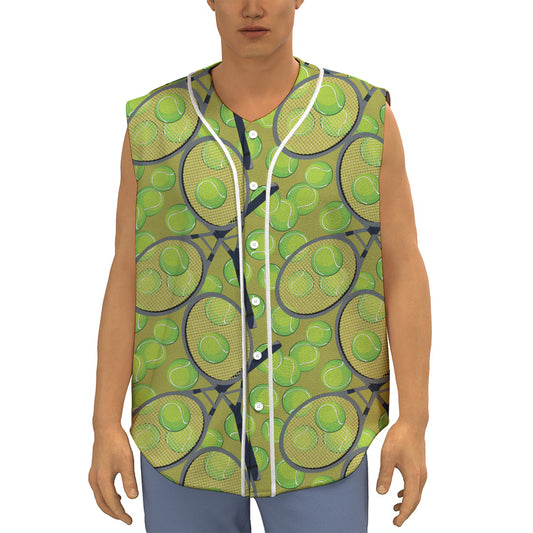 Tennis Ball And Racket Pattern Print Sleeveless Baseball Jersey