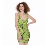 Tennis Ball And Racket Pattern Print Sleeveless Bodycon Dress