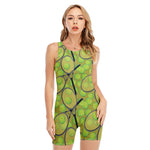 Tennis Ball And Racket Pattern Print Sleeveless One Piece Swimsuit