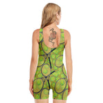 Tennis Ball And Racket Pattern Print Sleeveless One Piece Swimsuit