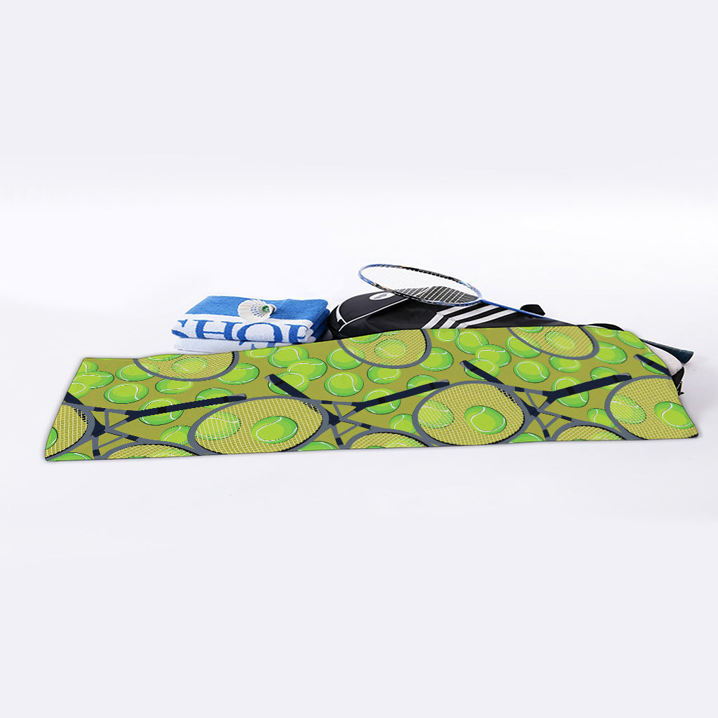 Tennis Ball And Racket Pattern Print Sports Towel