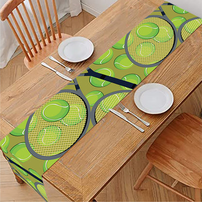 Tennis Ball And Racket Pattern Print Table Runner