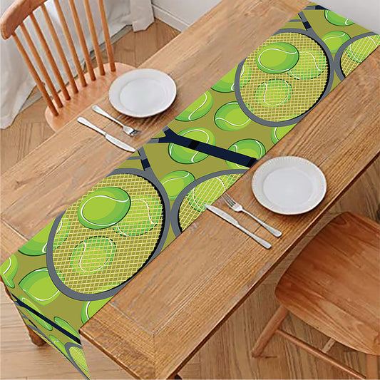 Tennis Ball And Racket Pattern Print Table Runner